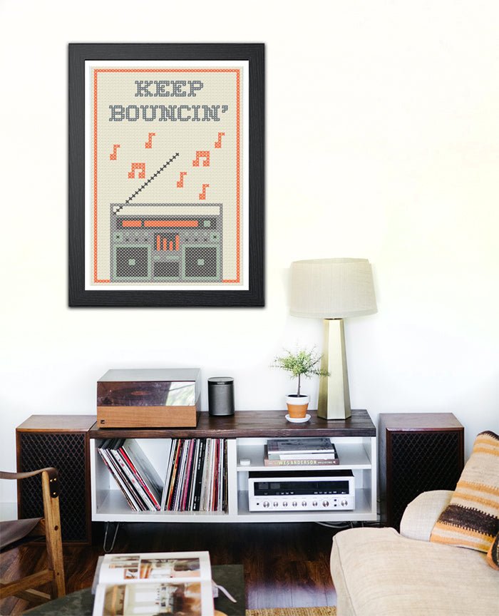 KEEP BOUNCIN BOOMBOX CROSS-STITCH POSTER - Mixerfriendly