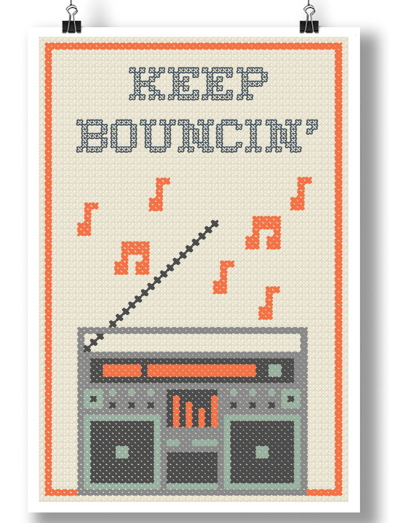KEEP BOUNCIN BOOMBOX CROSS-STITCH POSTER - Mixerfriendly