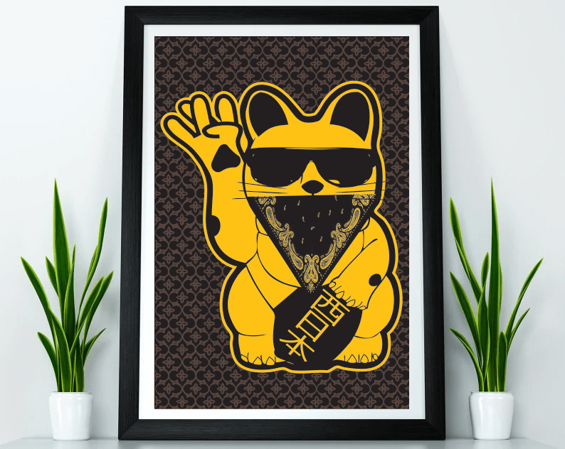 WEST COAST Maneki Neko LUCKY CAT POSTER - Mixerfriendly