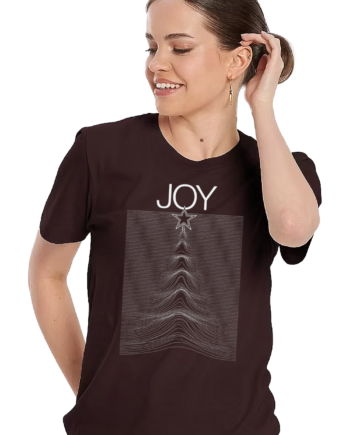 Joy Christmas womens tee featuring a star and waveform graphic design, perfect for music and holiday style.